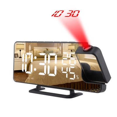Multi Function led digital mirror FM radio alarm Clock temperature humidity display desktop projector clock Black Electronic ABS