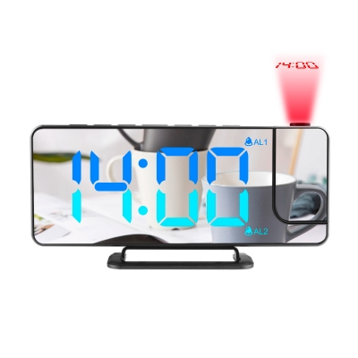 Table led display RGB color time with automatic photosensitive mirror projection alarm clock Black