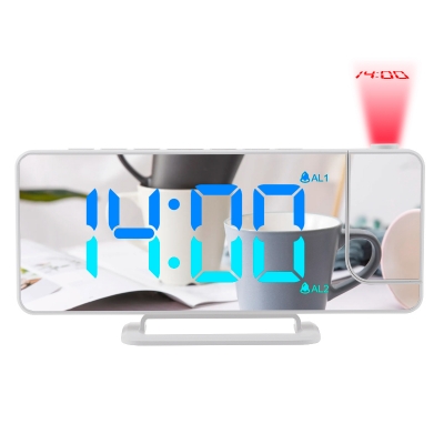 RGB color mirror projection alarm clock with snooze function for bedroom White 