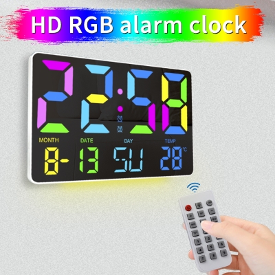 11 inch large LED mirror screen color font display time and temperature modern wall clock for living room
