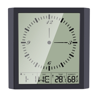 Analog clock with calendar display time date week indoor temperature and humidity