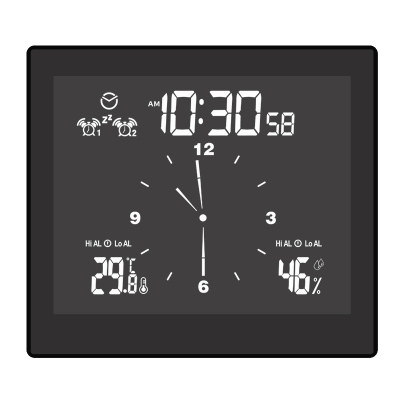 Bathroom clock whtie and black display time with temperature humidity IP65 wall clock